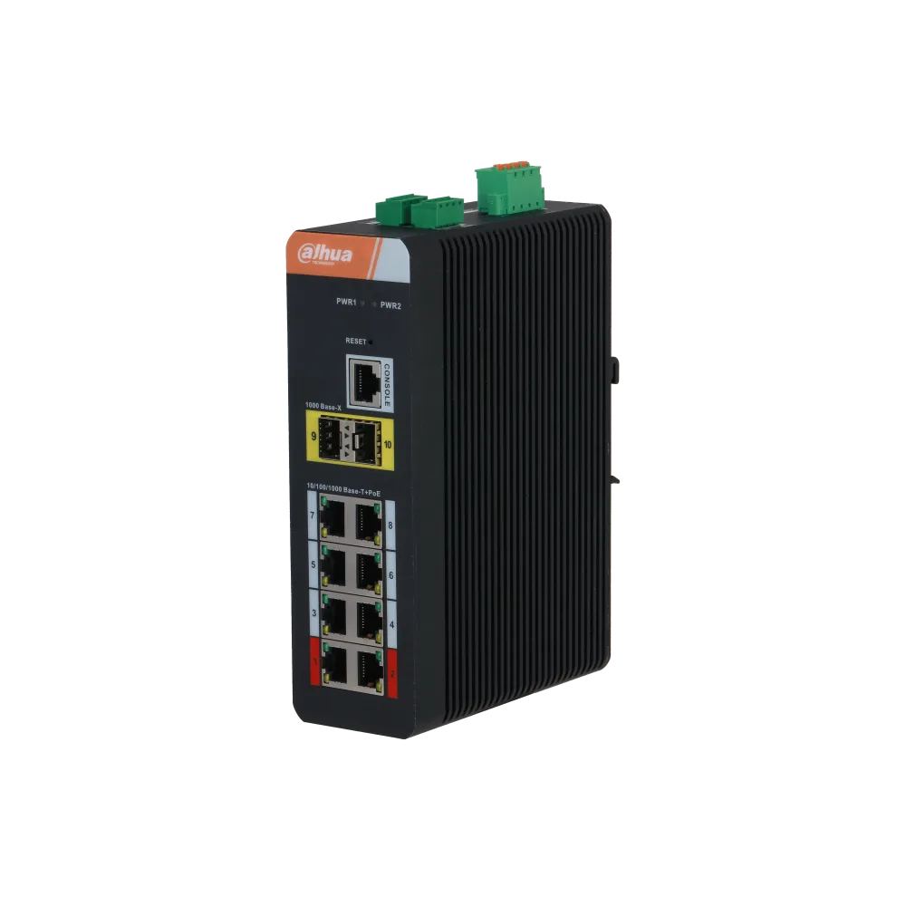 Dahua IS4210-8GT-120 – Managed Industrial PoE Switch L2, 8× Gigabit PoE + 2× SFP, 120 W